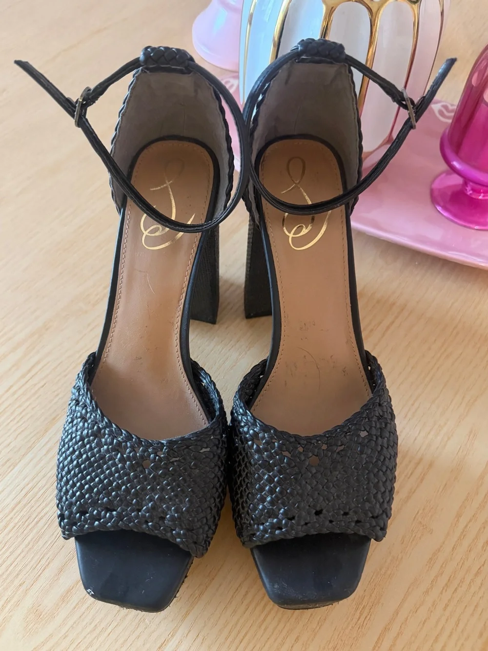 Sam edelman Black Woven Platform Ankle-Strap Sandals